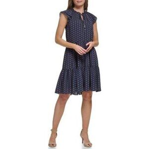 Tommy Hilfiger Women's Bella Floral-Print Flutter-Sleeve Shift Dress - Sky Capta